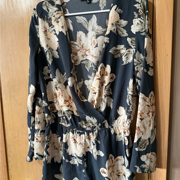 Lulus Pants - Lulu's Cream and Blue Floral Jumpsuit